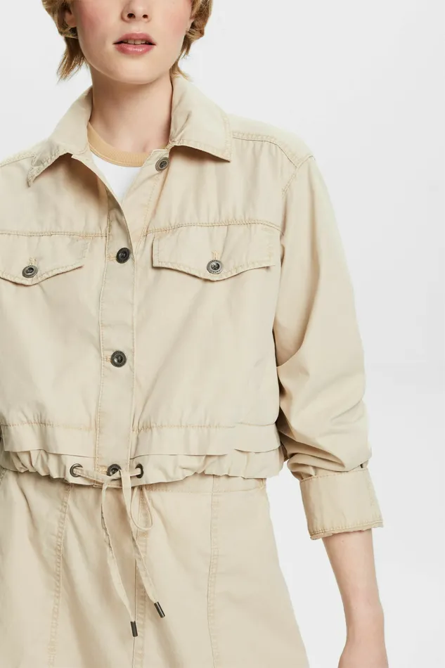 Jackets Coats Women Esprit Cropped TieFront CottonCanvas Jacket Sand