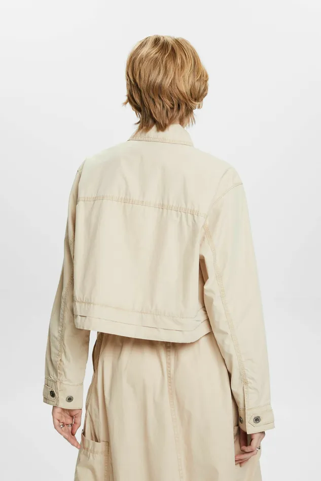 Jackets Coats Women Esprit Cropped TieFront CottonCanvas Jacket Sand
