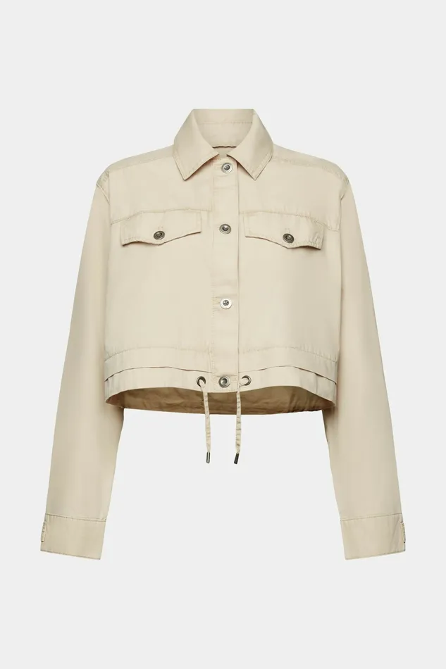 Jackets Coats Women Esprit Cropped TieFront CottonCanvas Jacket Sand