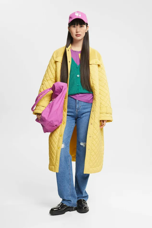 Jackets Coats Women Esprit Long Quilted Coat Dusty Yellow