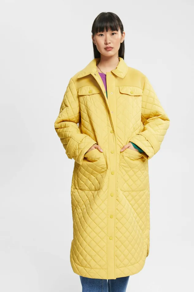 Jackets Coats Women Esprit Long Quilted Coat Dusty Yellow