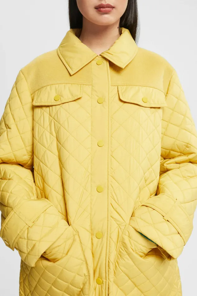 Jackets Coats Women Esprit Long Quilted Coat Dusty Yellow