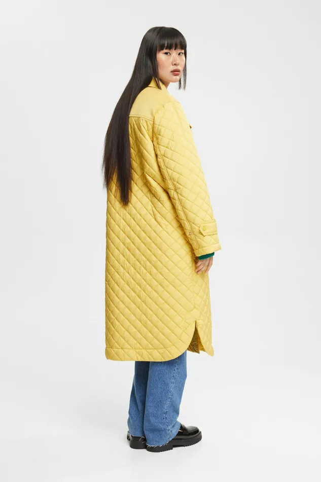 Jackets Coats Women Esprit Long Quilted Coat Dusty Yellow