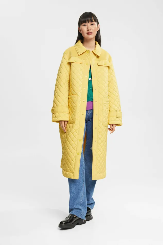Jackets Coats Women Esprit Long Quilted Coat Dusty Yellow