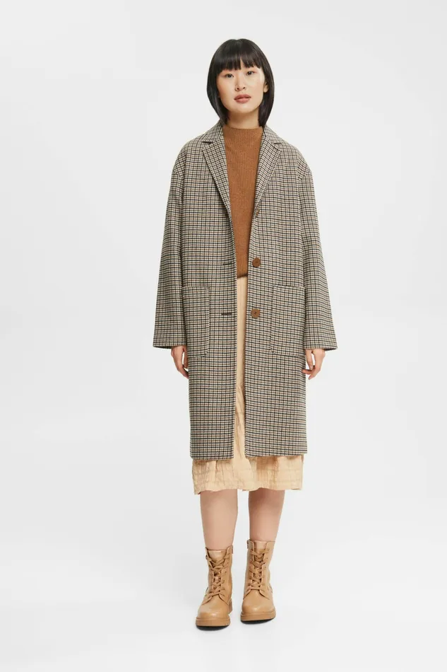 Jackets Coats Women Esprit Wool Blend Houndstooth Coat Cream Beige