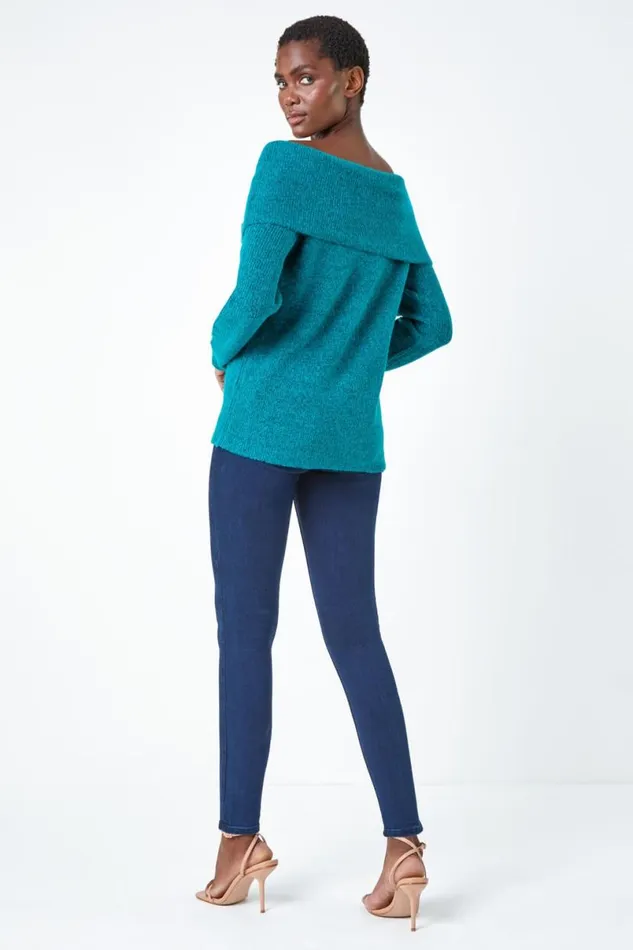 Jade Bardot Button Detail Stretch Jumper Women Roman Knitwear