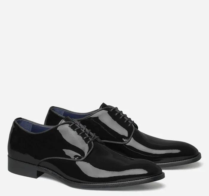 Johnston and Murphy LaceUps Men Kinser Plain Toe Black Italian Patent Calfskin