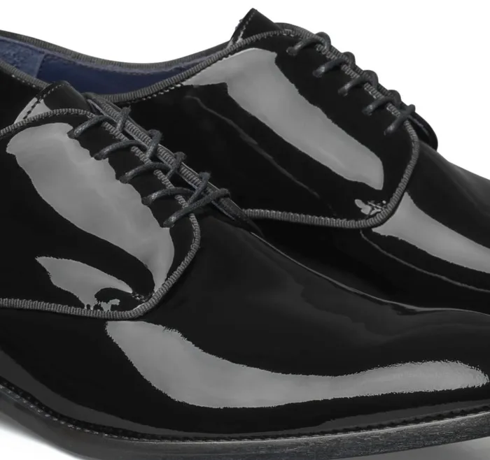 Johnston and Murphy LaceUps Men Kinser Plain Toe Black Italian Patent Calfskin Johnston and Murphy LaceUps Men Kinser Plain Toe Black Italian Patent Calfskin