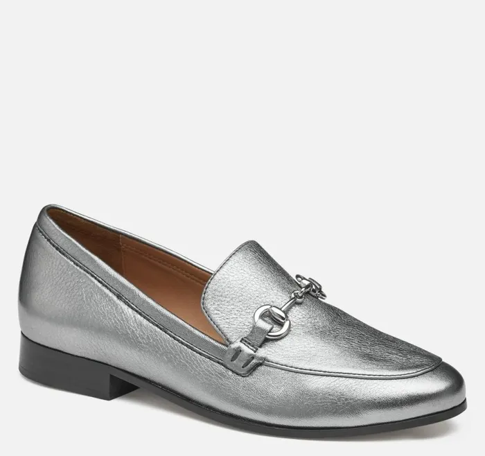 Johnston and Murphy Mules and Loafers Women Ali Bit Loafer Pewter Metallic Sheepskin
