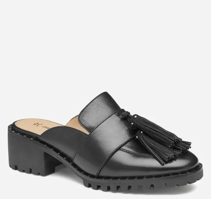 Johnston and Murphy Mules and Loafers Women Alice Fringe Mule Black Calfskin