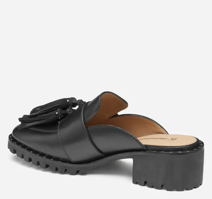 Johnston and Murphy Mules and Loafers Women Alice Fringe Mule Black Calfskin Johnston and Murphy Mules and Loafers Women Alice Fringe Mule Black Calfskin