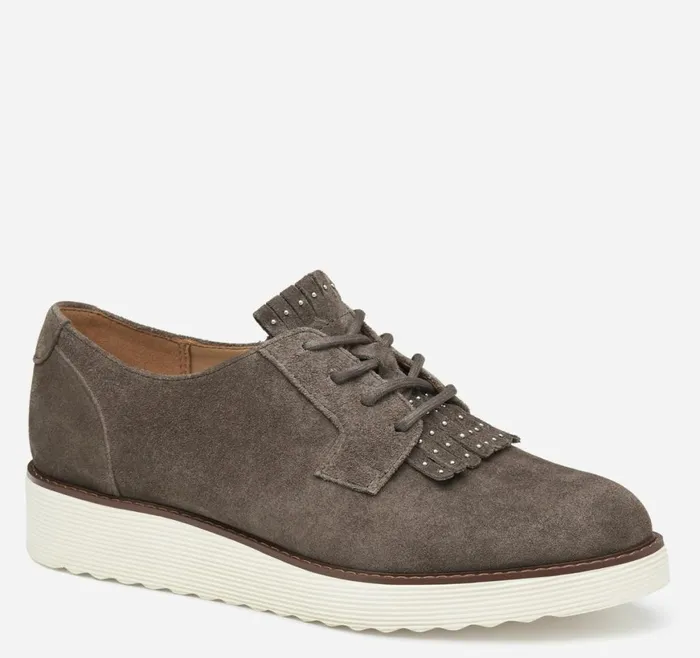 Johnston and Murphy Mules and Loafers Women Mitzi Kiltie Oxford Dark Gray Suede