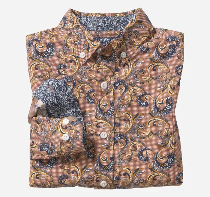 Johnston and Murphy Shirts Boys Boys LongSleeve Print Shirt Orange Checkered Paisley