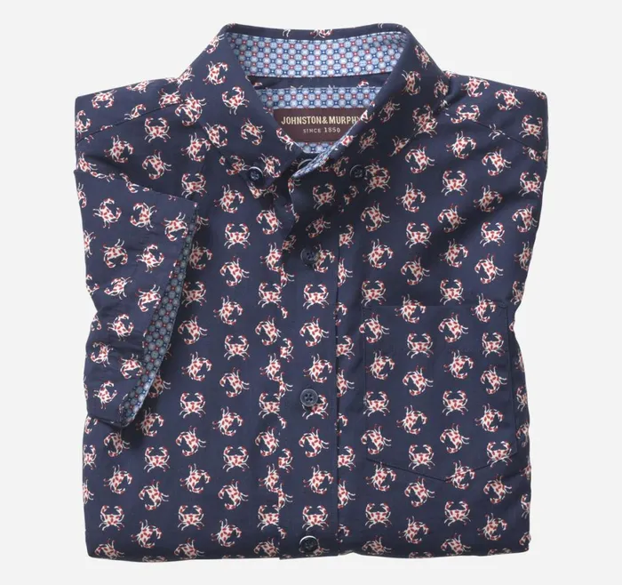 Johnston and Murphy Shirts Boys Boys ShortSleeve Printed Shirt Navy Crab
