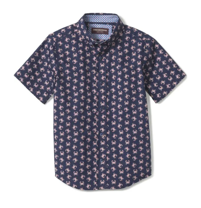 Johnston and Murphy Shirts Boys Boys ShortSleeve Printed Shirt Navy Crab Johnston and Murphy Shirts Boys Boys ShortSleeve Printed Shirt Navy Crab