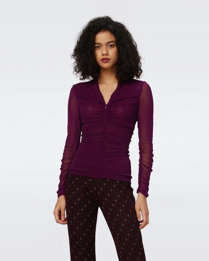 Julie Mesh Top Velvet Plum Women DVF Tops