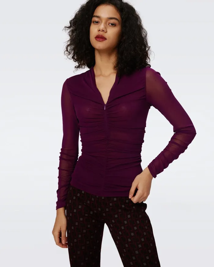 Julie Mesh Top Velvet Plum Women DVF Tops