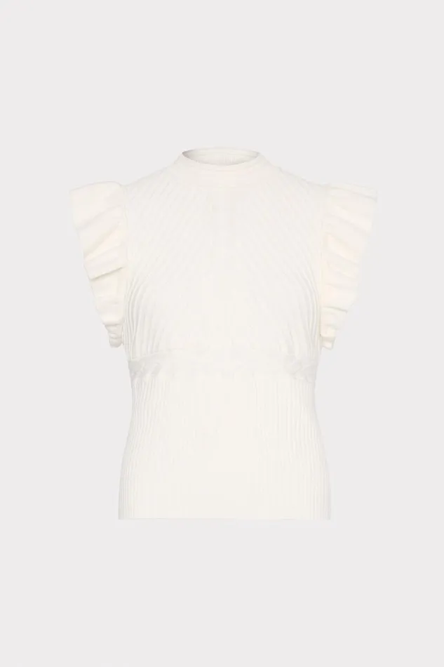 Kamila Flutter Sleeve Knit Top Ecru Women Milly Sweaters and Knits