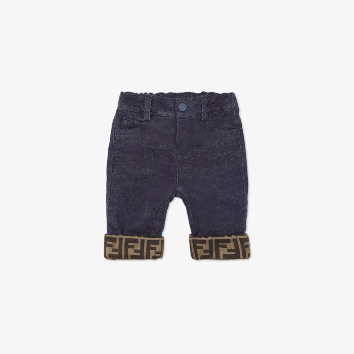 Kids Denim Baby Trousers With Ff Logo Edges Fendi Baby Boy