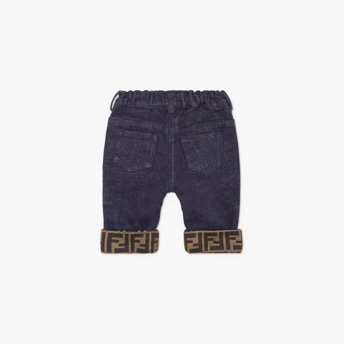 Kids Denim Baby Trousers With Ff Logo Edges Fendi Baby Boy