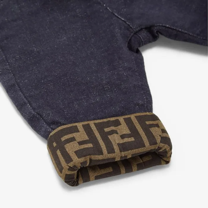 Kids Denim Baby Trousers With Ff Logo Edges Fendi Baby Boy