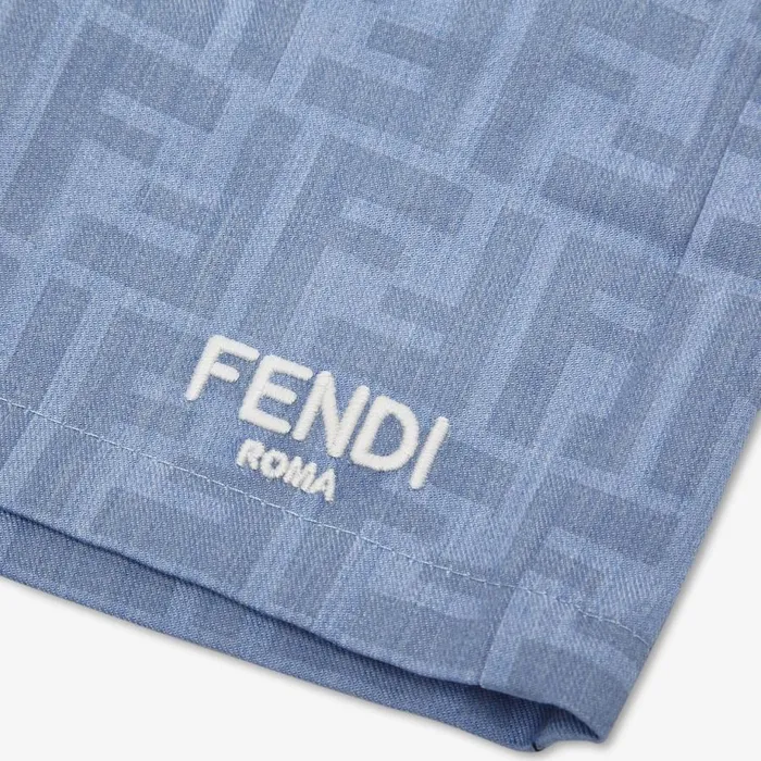 Kids Light Blue Chambray Baby Bermudas Light Blue Fendi Baby Boy