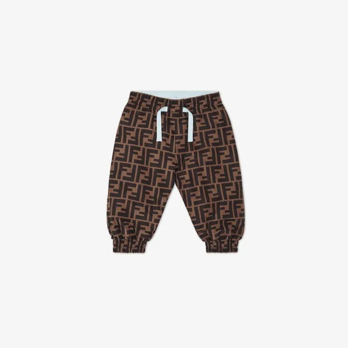Kids Light Blue Fleece And Ff Nylon Reversible Trousers Light Blue Fendi Baby Boy