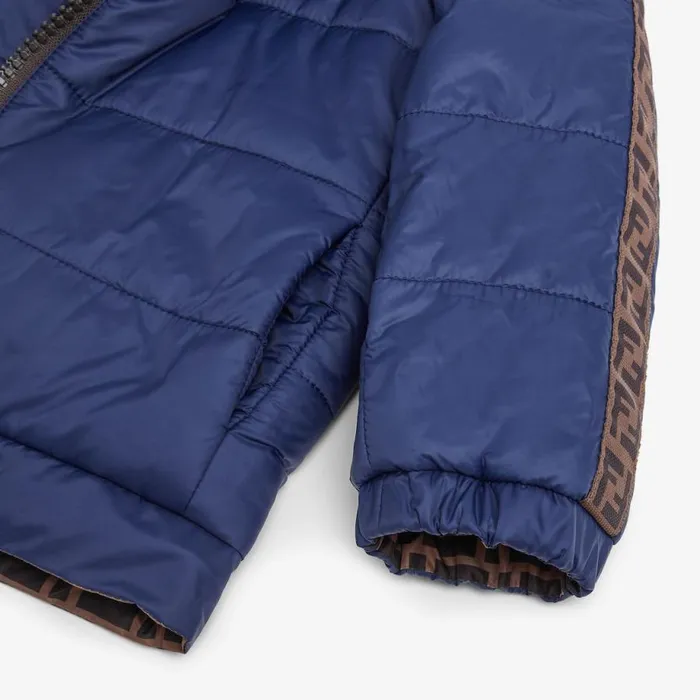 Kids NavyBlue Reversible Light Down Jacket With Logo Fendi Ready To Wear