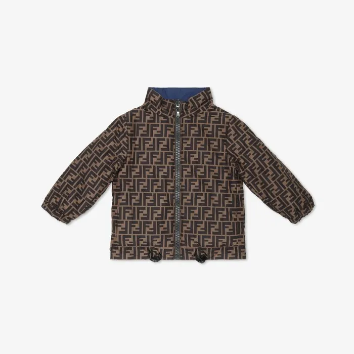 Kids NavyBlue Reversible Light Down Jacket With Logo Fendi Ready To Wear