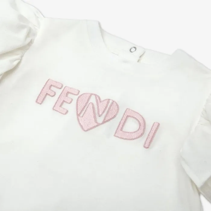 Kids White Jersey And Tulle Baby TShirt White Fendi Baby Girl