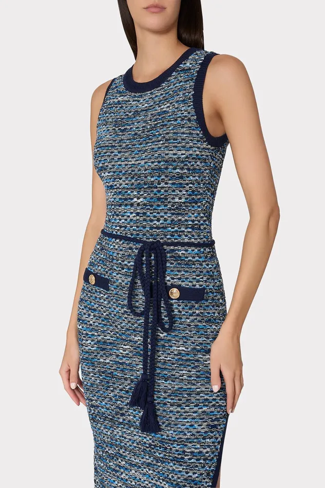 Kim Textured Knit Midi Dress Navy Multi Women Milly Sweaters and Knits