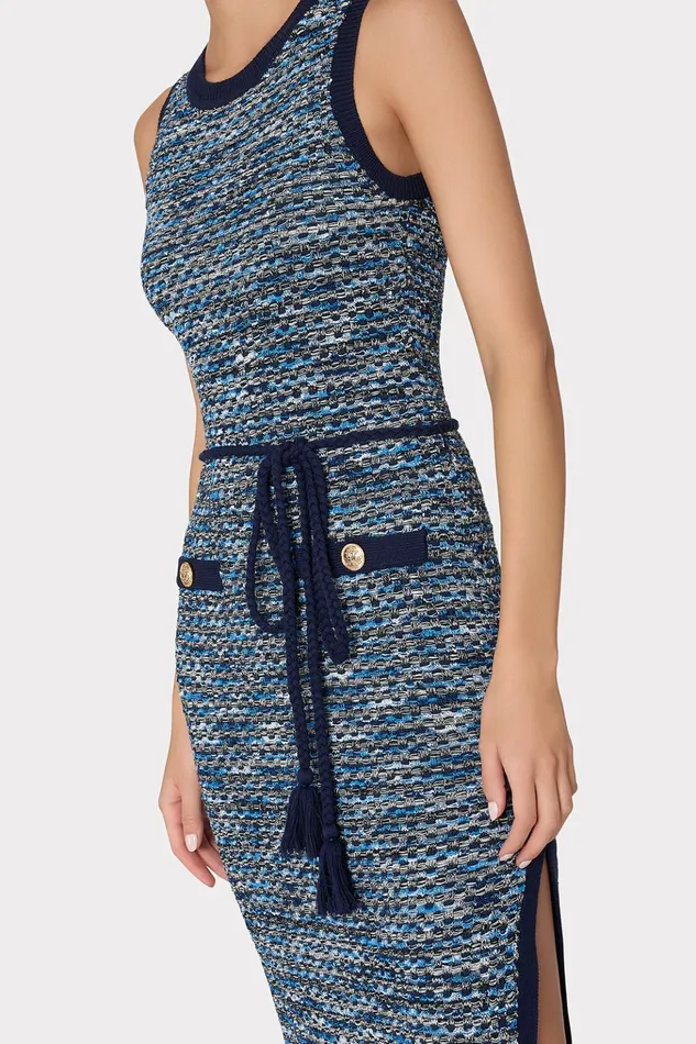 Kim Textured Knit Midi Dress Navy Multi Women Milly Sweaters and Knits