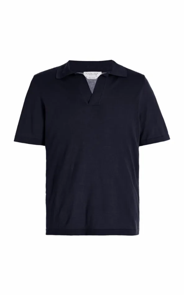 Knitwear Men Gabriela Hearst Stendhal Knit Short Sleeve Polo In Navy Cashmere