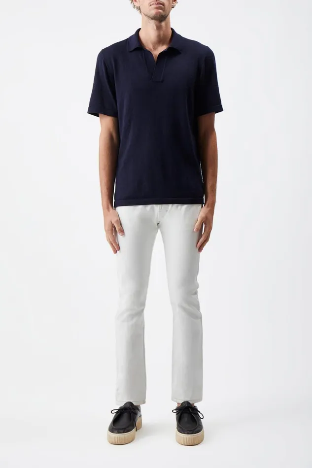 Knitwear Men Gabriela Hearst Stendhal Knit Short Sleeve Polo In Navy Cashmere Knitwear Men Gabriela Hearst Stendhal Knit Short Sleeve Polo In Navy Cashmere