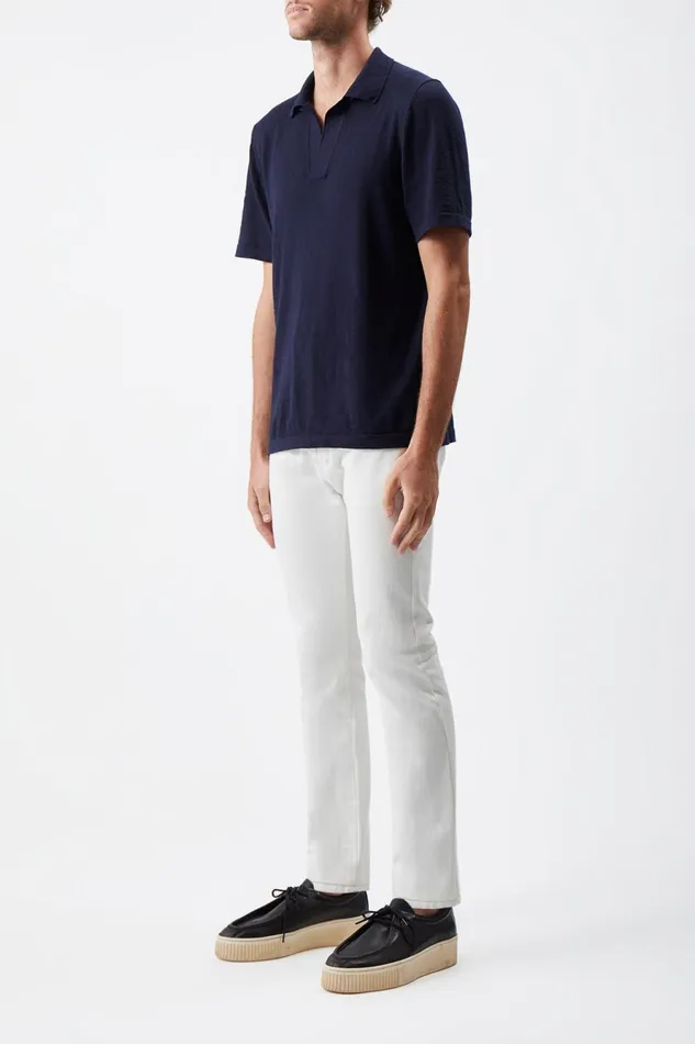 Knitwear Men Gabriela Hearst Stendhal Knit Short Sleeve Polo In Navy Cashmere Knitwear Men Gabriela Hearst Stendhal Knit Short Sleeve Polo In Navy Cashmere