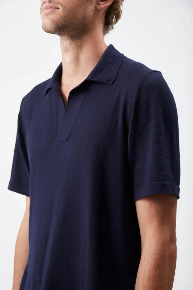 Knitwear Men Gabriela Hearst Stendhal Knit Short Sleeve Polo In Navy Cashmere Knitwear Men Gabriela Hearst Stendhal Knit Short Sleeve Polo In Navy Cashmere