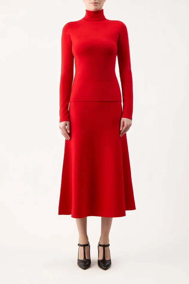 Knitwear Women Gabriela Hearst Freddie Knit Midi Skirt In Red Topaz Merino Wool Cashmere