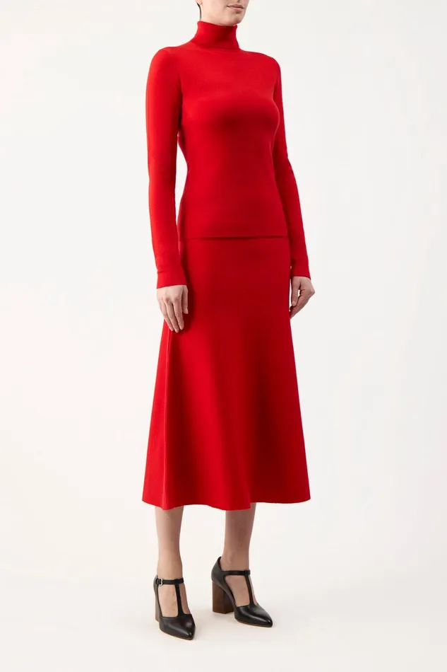 Knitwear Women Gabriela Hearst Freddie Knit Midi Skirt In Red Topaz Merino Wool Cashmere