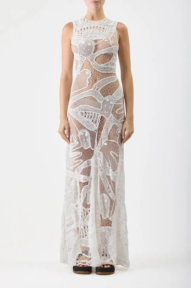 Knitwear Women Gabriela Hearst Tati Crochet Maxi Dress In White Cotton