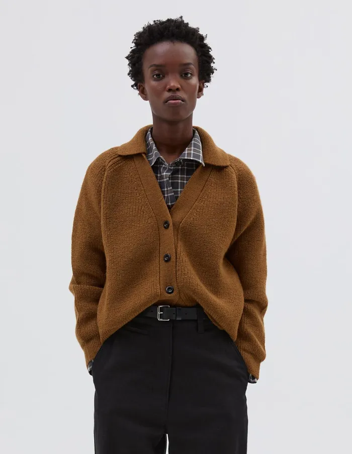 Knitwear Women Margaret Howell Mhl Collared Cardigan Ochre