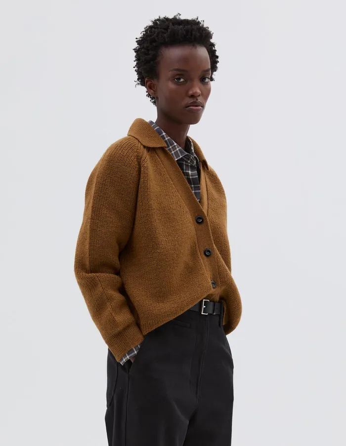 Knitwear Women Margaret Howell Mhl Collared Cardigan Ochre
