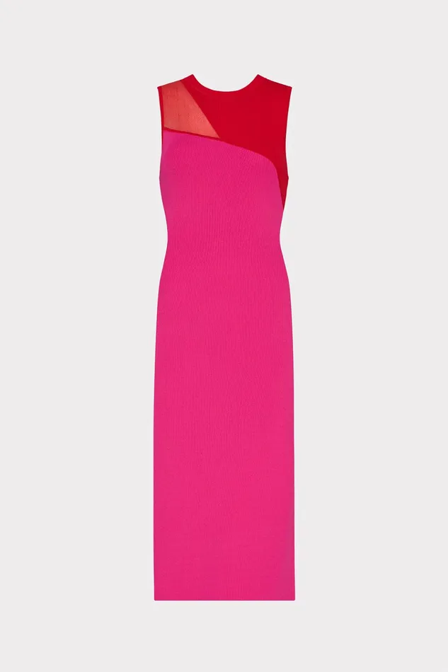 Kyle Color Block Knit Midi Dress Pink Multi Women Milly Sweaters and Knits