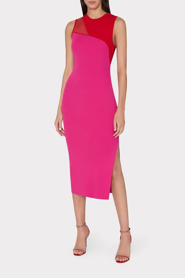 Kyle Color Block Knit Midi Dress Pink Multi Women Milly Sweaters and Knits