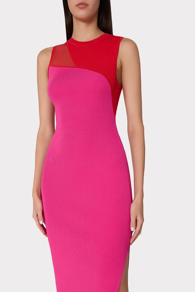 Kyle Color Block Knit Midi Dress Pink Multi Women Milly Sweaters and Knits