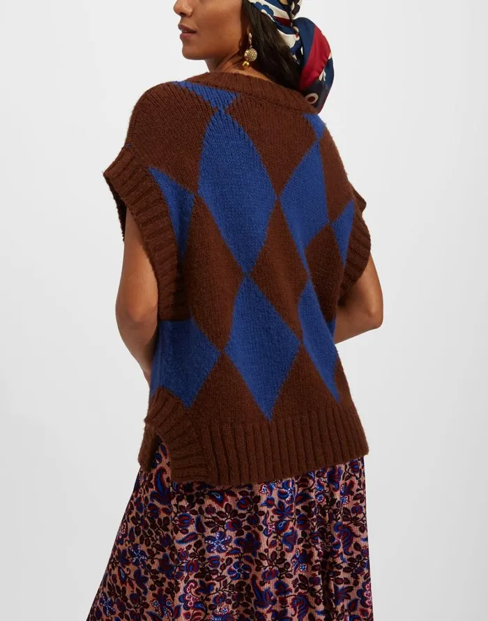 La Double J Argyle Gilet Bordeauxblue Women Knitwear La Double J Argyle Gilet Bordeauxblue Women Knitwear