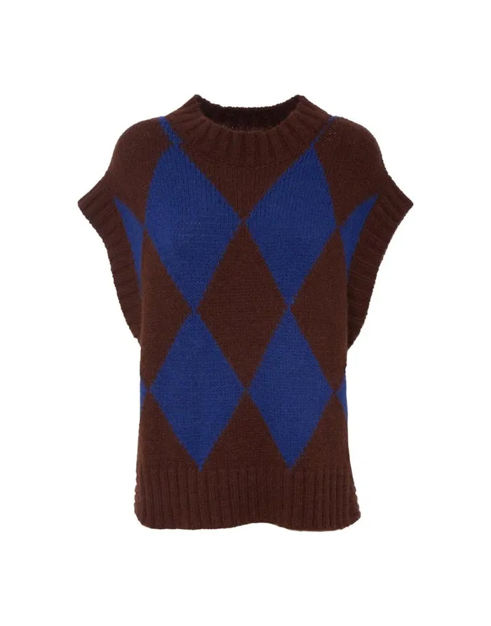 La Double J Argyle Gilet Bordeauxblue Women Knitwear La Double J Argyle Gilet Bordeauxblue Women Knitwear