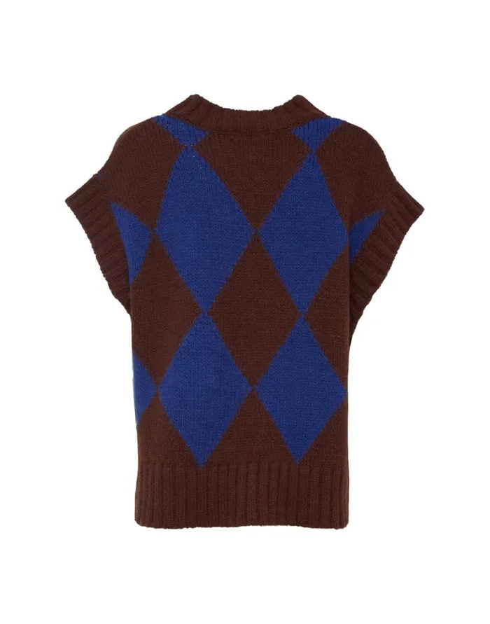 La Double J Argyle Gilet Bordeauxblue Women Knitwear La Double J Argyle Gilet Bordeauxblue Women Knitwear