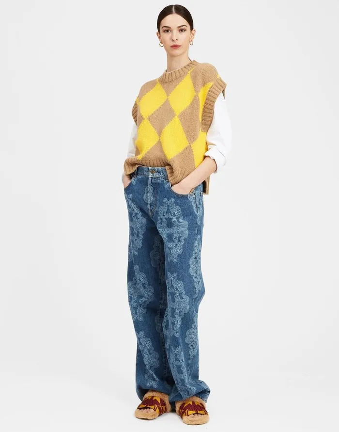 La Double J Argyle Gilet Camelyellow Women Knitwear La Double J Argyle Gilet Camelyellow Women Knitwear
