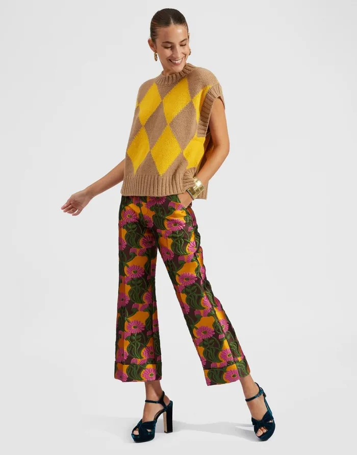 La Double J Argyle Gilet Camelyellow Women Knitwear La Double J Argyle Gilet Camelyellow Women Knitwear