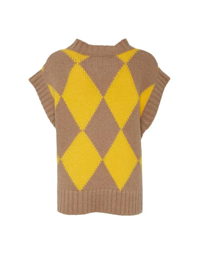 La Double J Argyle Gilet Camelyellow Women Knitwear La Double J Argyle Gilet Camelyellow Women Knitwear